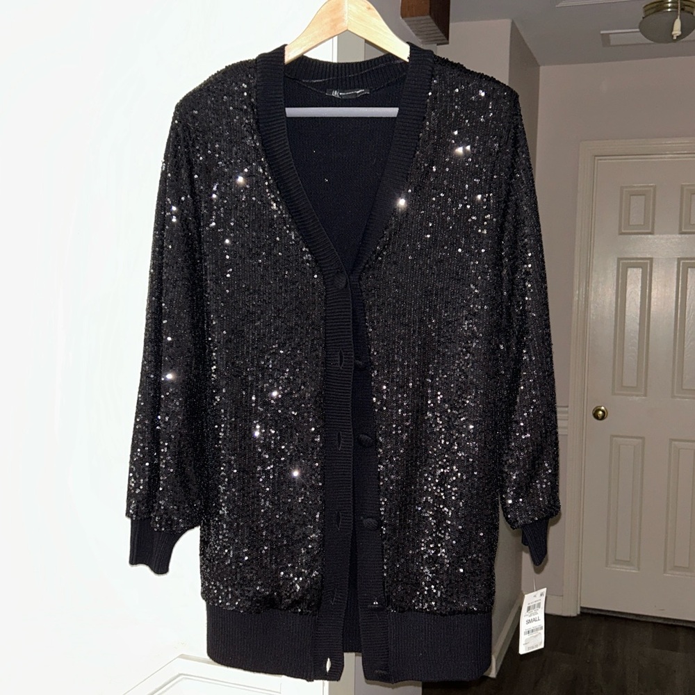 🩷FIRM PRICE🩷INC Black Oversized Sequined sweater Cardigan
